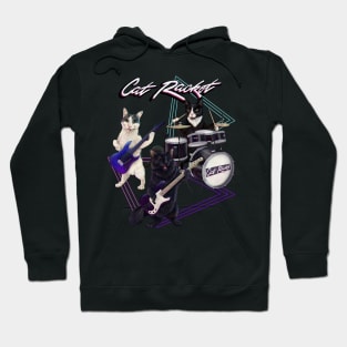 Cat Racket- Cat band on guitar, bass, and drums Hoodie